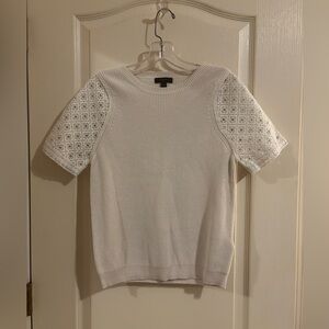 J. Crew sz S Cream Knit sweater with lace sleeves short sleeves